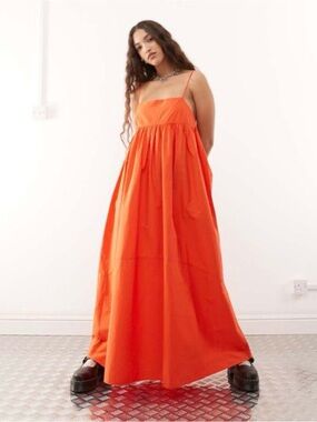 Sleeveless Orange Maxi Dress with Spaghetti Straps